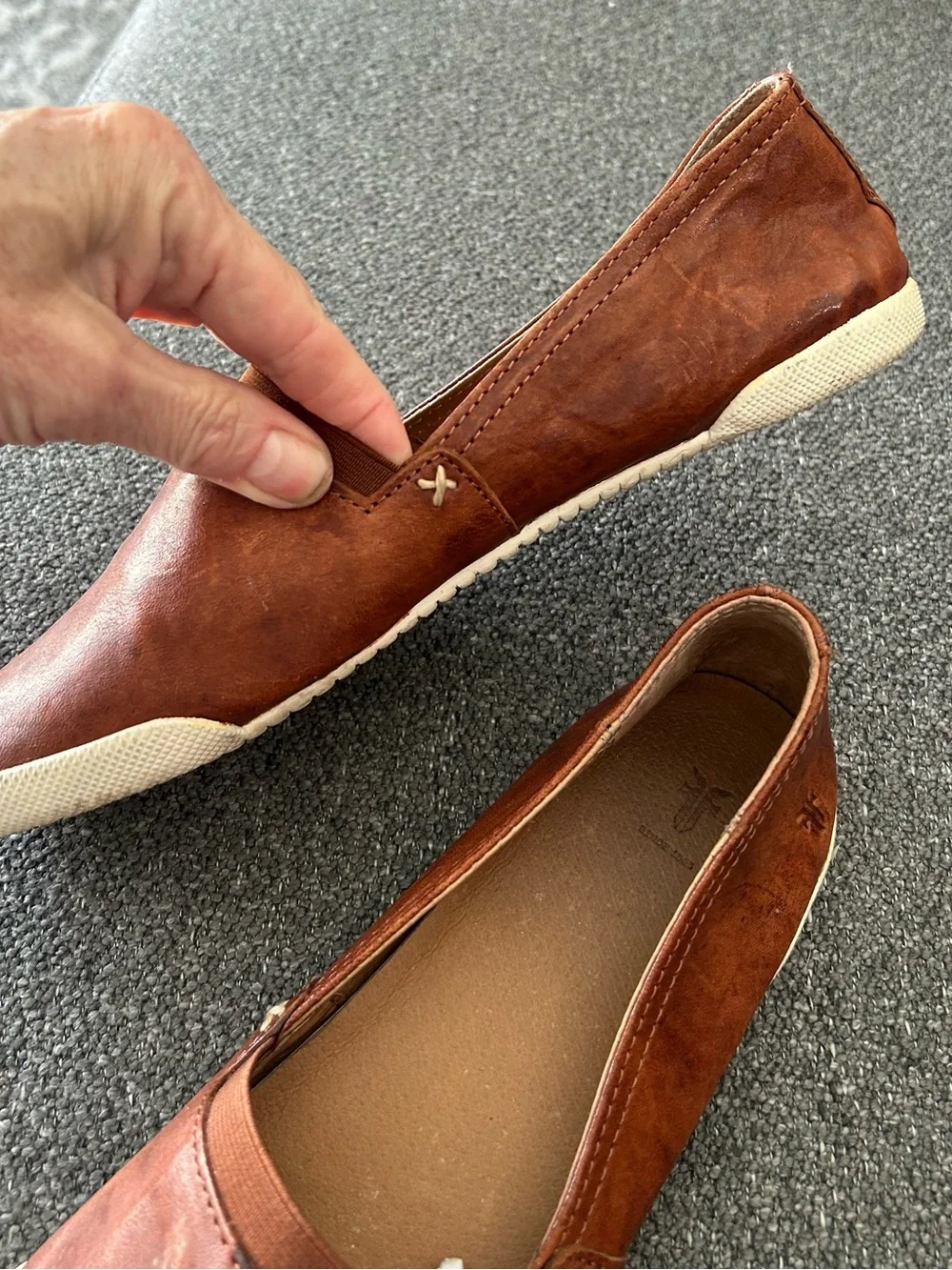 9.5 Frye Melanie Casual Slip-On Shoes in Cognac Brown